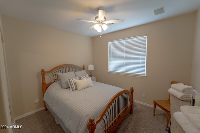 bedroom featuring ceiling fan and carpet flooring