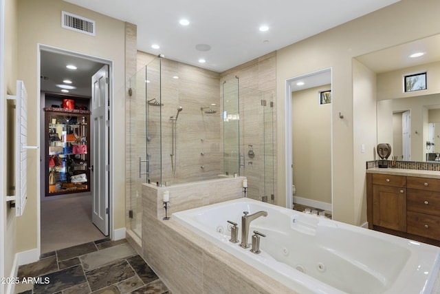 36389 N 105th Pl, Scottsdale, AZ 85262 - full bathroom with a shower stall, a tub with jets, toilet, vanity, and baseboards