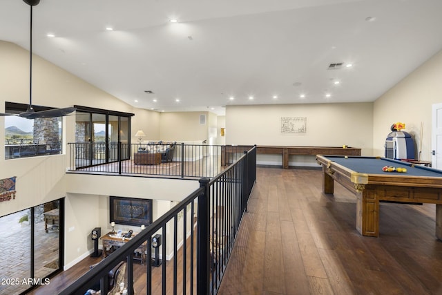 36389 N 105th Pl, Scottsdale, AZ 85262 - playroom with hardwood / wood-style floors, billiards, recessed lighting, and a towering ceiling