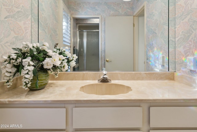 bathroom with vanity and walk in shower