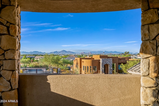 balcony featuring a mountain view