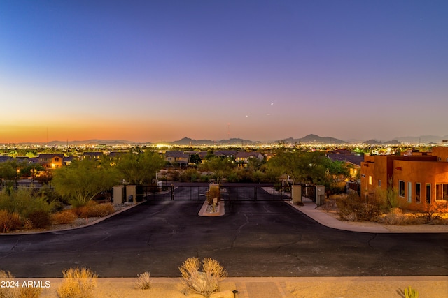 view of front of property with a mountain view