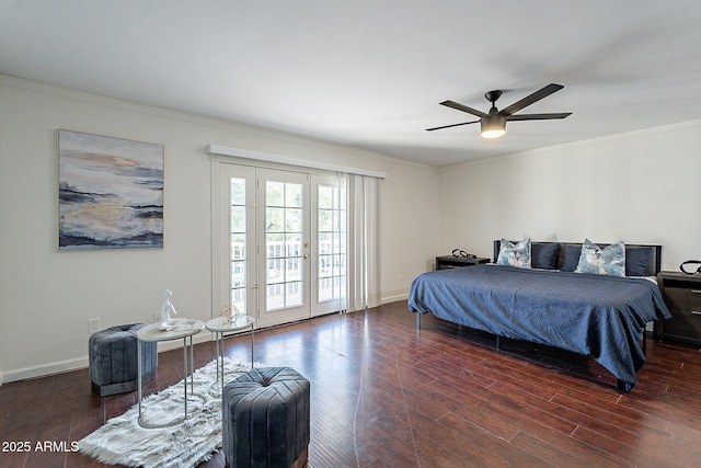 6216 W Poinsettia Dr, Glendale, AZ 85304 - bedroom with access to outside, wood finished floors, ornamental molding, ceiling fan, and baseboards