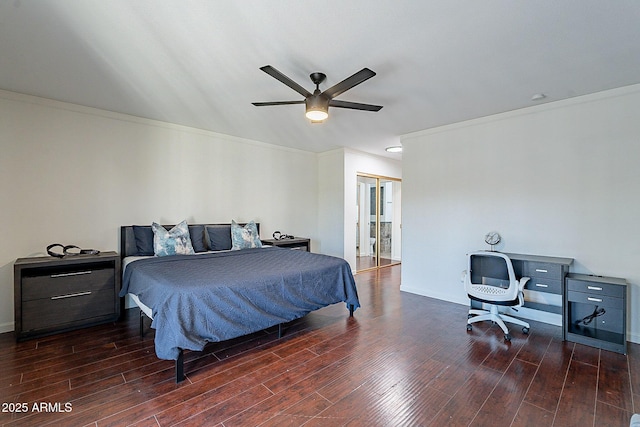 6216 W Poinsettia Dr, Glendale, AZ 85304 - bedroom featuring wood finished floors, ornamental molding, a closet, ceiling fan, and baseboards