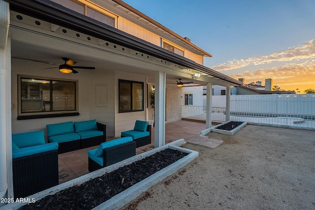 6216 W Poinsettia Dr, Glendale, AZ 85304 - view of patio / terrace featuring ceiling fan, fence, and an outdoor hangout area