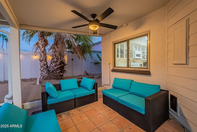 6216 W Poinsettia Dr, Glendale, AZ 85304 - view of patio / terrace featuring an outdoor hangout area, a fenced backyard, and ceiling fan
