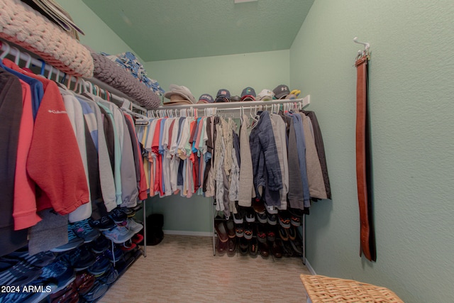 walk in closet with carpet floors