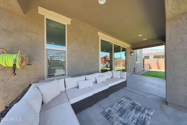 9750 E Radioactive Dr, Mesa, AZ 85212 - view of patio / terrace with an outdoor living space and fence