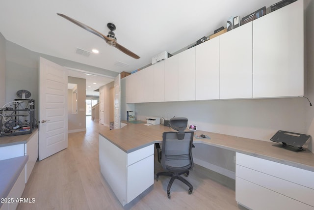9750 E Radioactive Dr, Mesa, AZ 85212 - office with light wood-type flooring, a ceiling fan, baseboards, built in desk, and recessed lighting