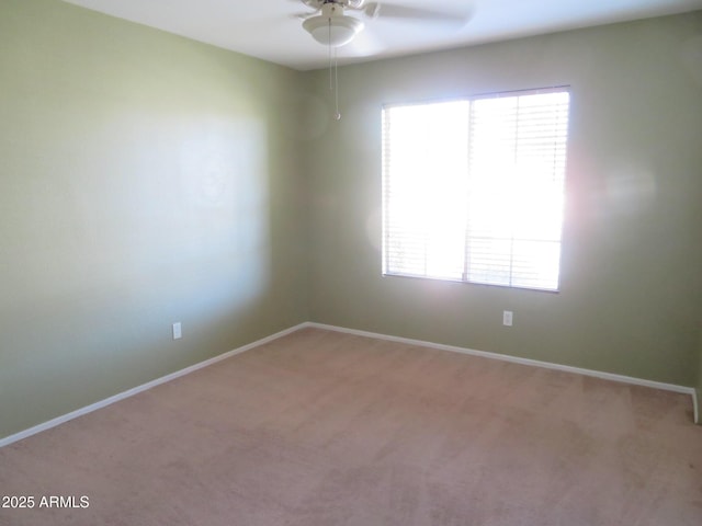 empty room featuring ceiling fan and carpet