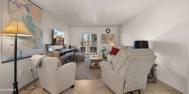 living room featuring light tile patterned flooring