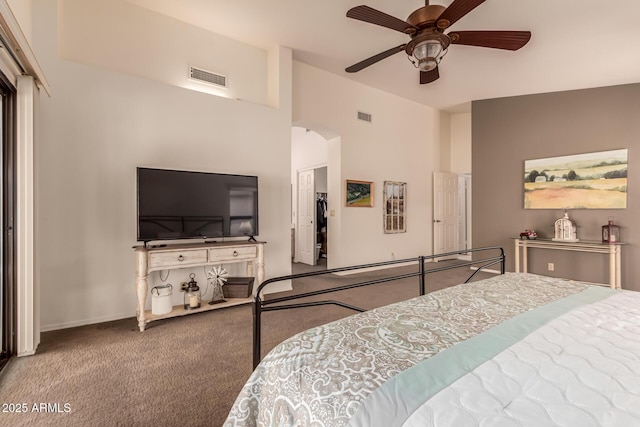 bedroom featuring carpet flooring and ceiling fan