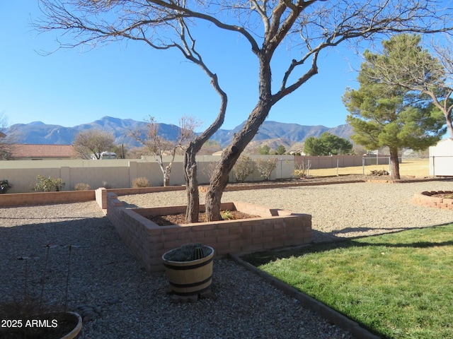 view of yard featuring a mountain view