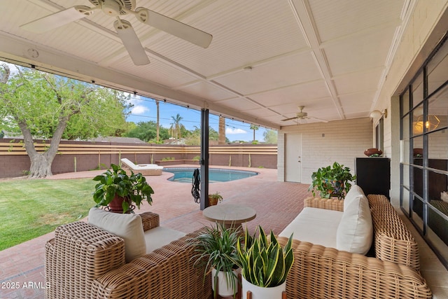 710 E Hayward Ave, Phoenix, AZ 85020 - view of patio / terrace with a ceiling fan and an outdoor hangout area