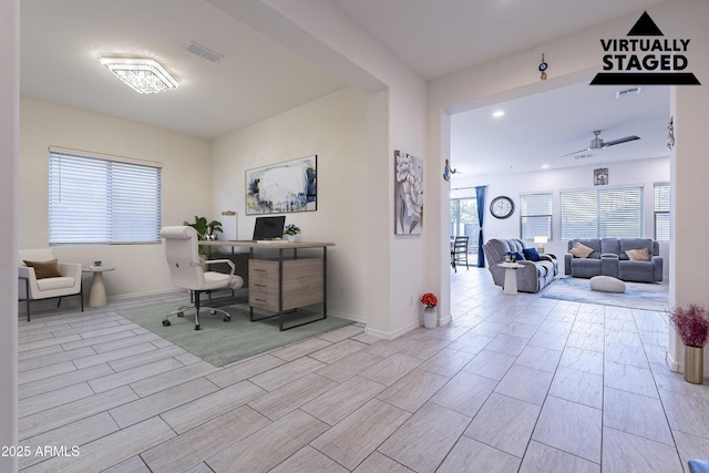 22960 N 94th Ln, Peoria, AZ 85383 - office area with plenty of natural light, baseboards, recessed lighting, and wood tiled floors