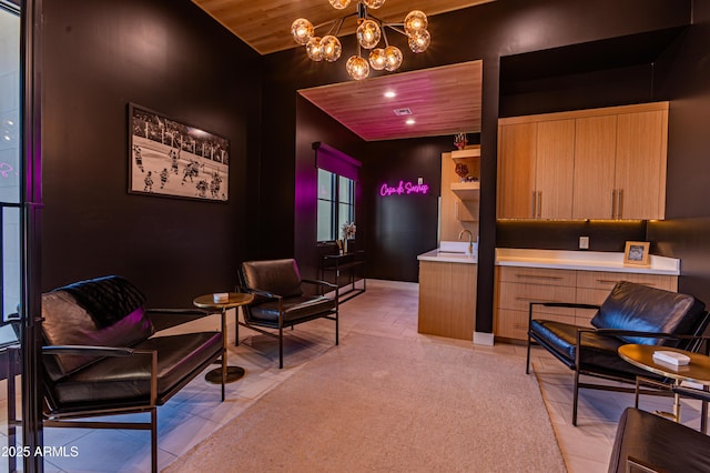 10918 W Dove Roost Rd, Queen Creek, AZ 85144 - interior space with wooden ceiling, a chandelier, and recessed lighting