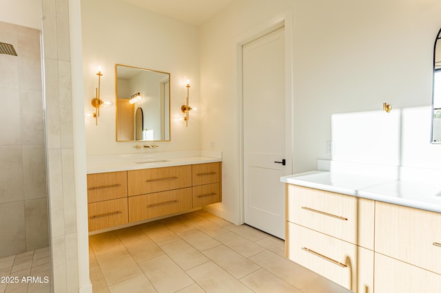 10918 W Dove Roost Rd, Queen Creek, AZ 85144 - bathroom featuring vanity, tile patterned floors, and tiled shower