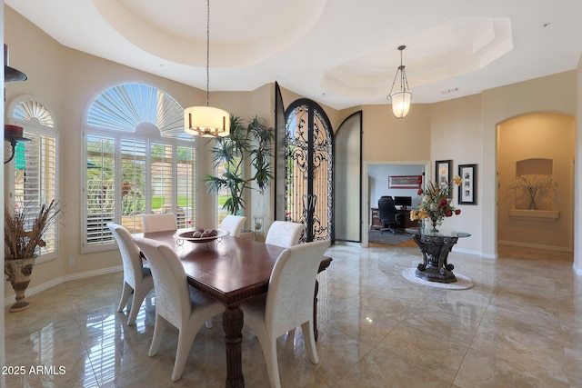 dining room featuring a tray ceiling