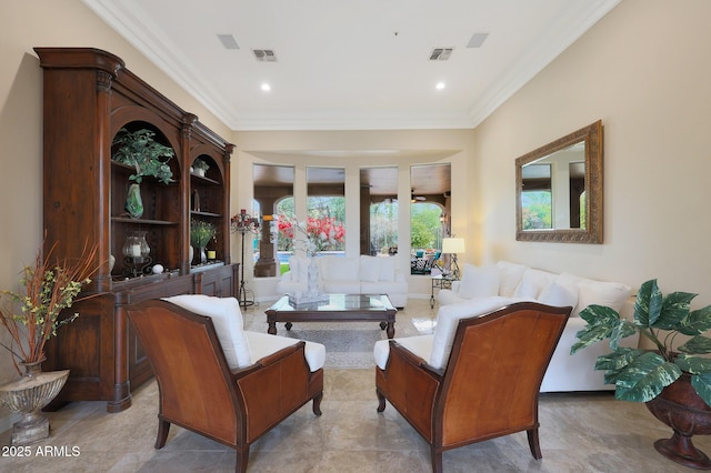 interior space with ornamental molding