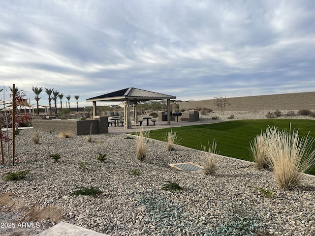 view of yard featuring a gazebo and a patio