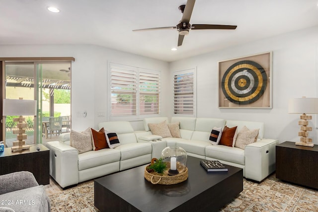 living room with ceiling fan