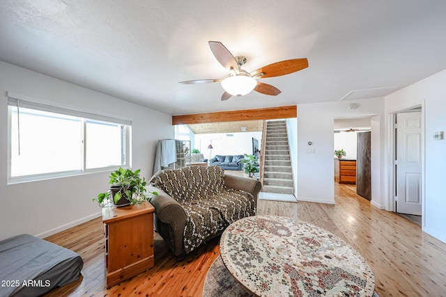 37414 N 17th Ave, Phoenix, AZ 85086 - living area with a ceiling fan, light wood-style flooring, baseboards, and stairway