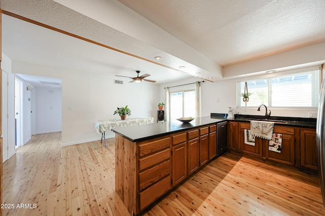 37414 N 17th Ave, Phoenix, AZ 85086 - kitchen with dishwashing machine, a peninsula, light wood-style flooring, a sink, and a textured ceiling