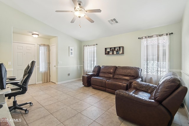 2401 E Antigua Dr, Casa Grande, AZ 85194 - office space featuring lofted ceiling, a ceiling fan, light tile patterned flooring, and baseboards