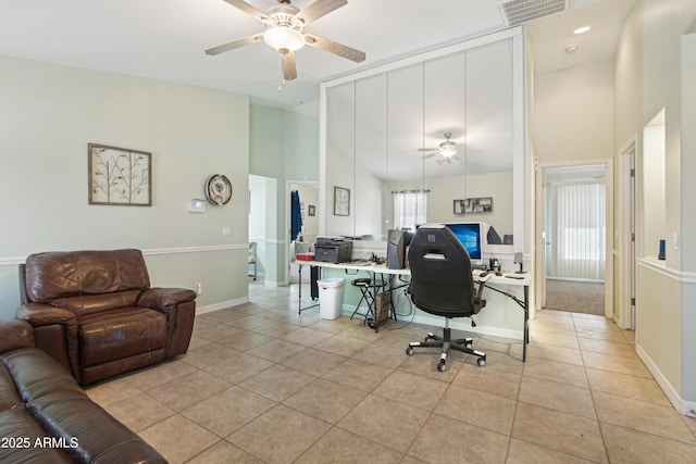 2401 E Antigua Dr, Casa Grande, AZ 85194 - office space featuring ceiling fan, high vaulted ceiling, light tile patterned flooring, and baseboards
