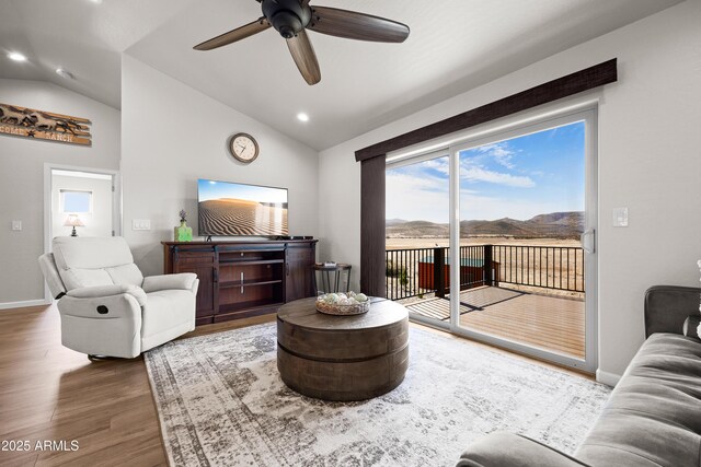 16147 W Apache Way, Peeples Valley, AZ 86332 - living area with ceiling fan, recessed lighting, wood finished floors, and lofted ceiling