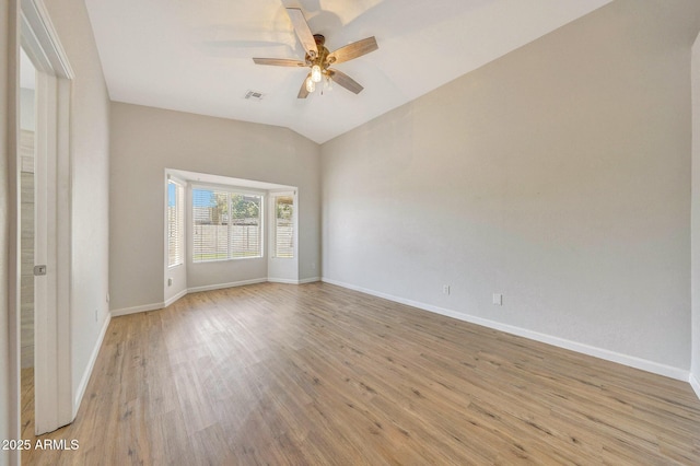 166 W Merrill Ct, Gilbert, AZ 85233 - empty room with ceiling fan, light wood-style floors, and vaulted ceiling