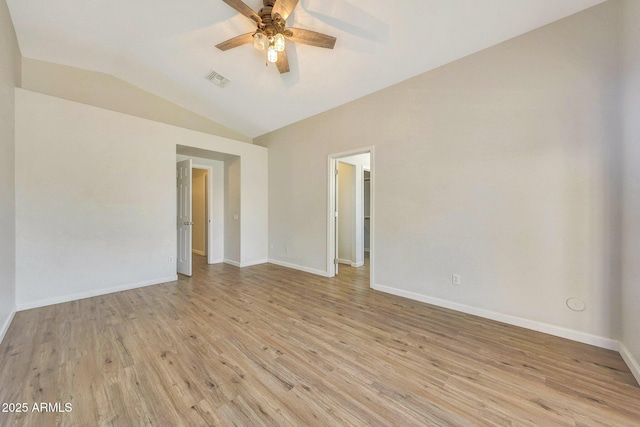 166 W Merrill Ct, Gilbert, AZ 85233 - spare room with light wood-style floors, vaulted ceiling, and a ceiling fan