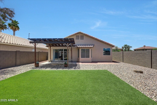 166 W Merrill Ct, Gilbert, AZ 85233 - rear view of house with a pergola, a fenced backyard, stucco siding, and a patio
