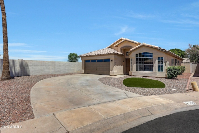 166 W Merrill Ct, Gilbert, AZ 85233 - view of front of house with stucco siding, an attached garage, a tile roof, and driveway