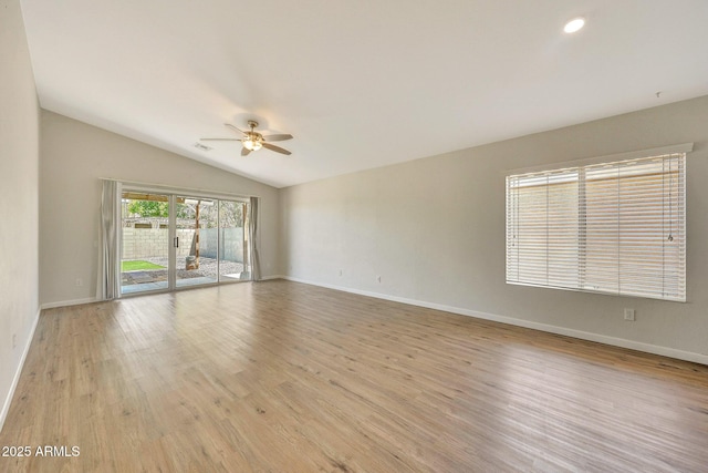 166 W Merrill Ct, Gilbert, AZ 85233 - spare room featuring a ceiling fan, vaulted ceiling, and light wood finished floors