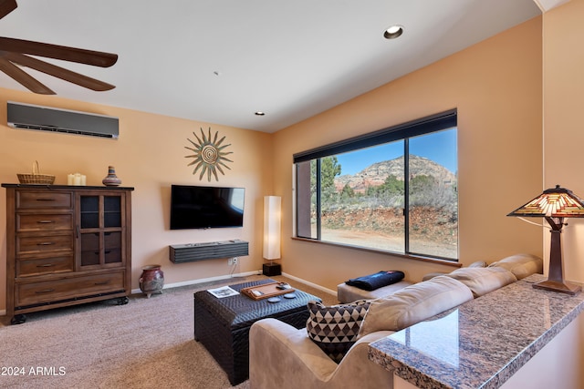 living room featuring carpet flooring and a wall mounted AC