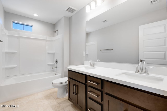 12219 W Caraveo Pl, Peoria, AZ 85383 - bathroom featuring toilet, double vanity, shower / tub combination, and tile patterned flooring