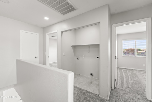 11215 W Heatherbrae Dr, Phoenix, AZ 85037 - laundry room with hookup for an electric dryer, hookup for a washing machine, carpet flooring, recessed lighting, and baseboards