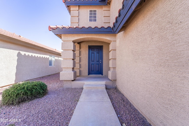 11215 W Heatherbrae Dr, Phoenix, AZ 85037 - entrance to property featuring stucco siding and a tiled roof