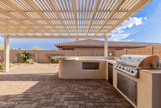 view of patio featuring a pergola, area for grilling, and a grill