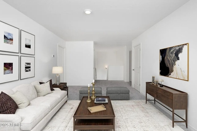 living room featuring light colored carpet