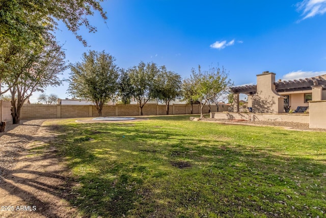 view of yard with a fenced backyard