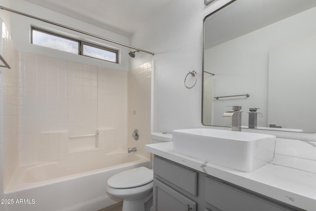 full bathroom with toilet, bathtub / shower combination, and vanity