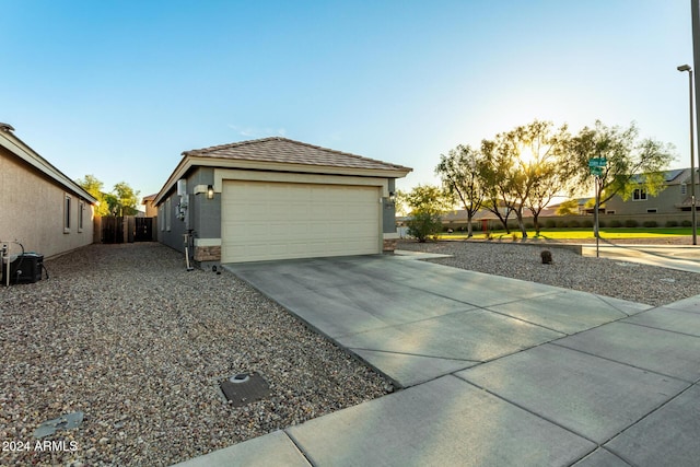 exterior space with a garage