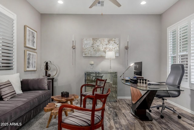 4519 N 29th Way, Phoenix, AZ 85016 - office with wood finished floors, baseboards, a ceiling fan, and recessed lighting