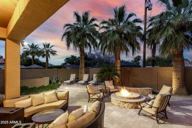 4519 N 29th Way, Phoenix, AZ 85016 - fenced backyard with an outdoor living space with a fire pit and a patio area