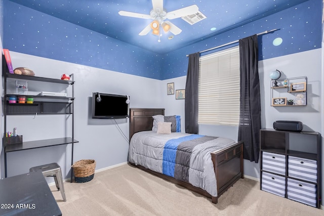 bedroom featuring carpet floors, visible vents, and baseboards