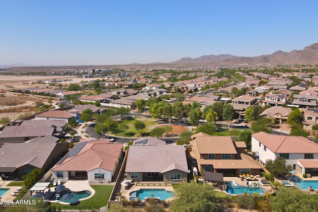 aerial view featuring a residential view and a mountain view