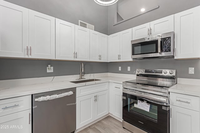 kitchen featuring white cabinetry, stainless steel appliances, and sink