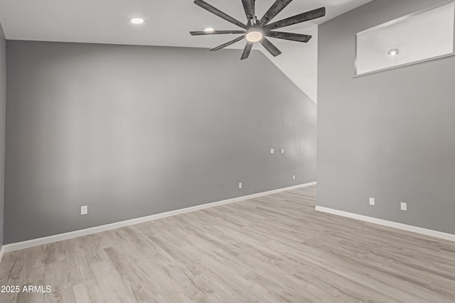 spare room featuring ceiling fan and light hardwood / wood-style floors